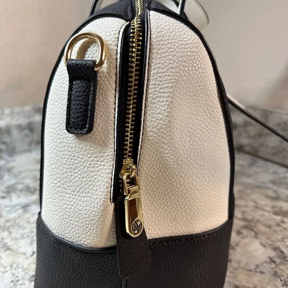 Adrienne Vittadini Black White Colorblock Collection Barrel Bag